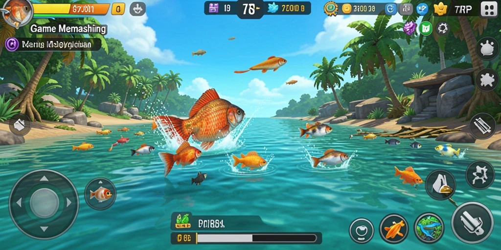 Screenshot gameplay 77RP yang menarik, menampilkan aksi memancing yang seru.