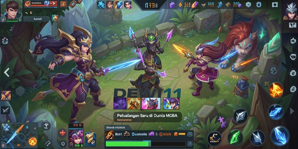Tampilan gameplay seru DEWI11 dalam pertarungan MOBA.
