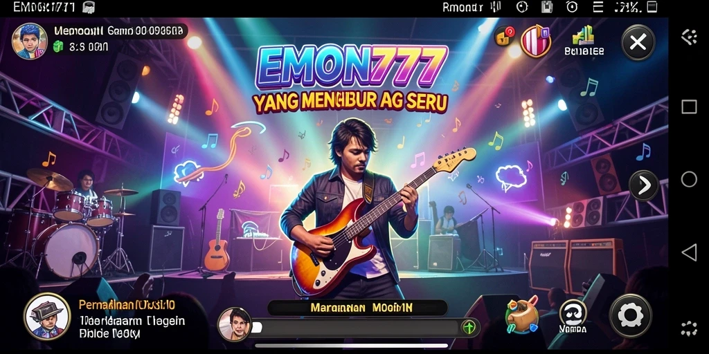Screenshot gameplay EMON777 menunjukkan interaksi pemain dengan musik.