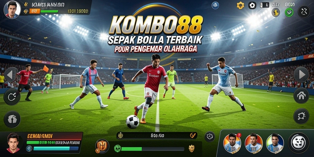 Gameplay KOMBO88 dengan aksi pertarungan sepak bola yang mendebarkan.