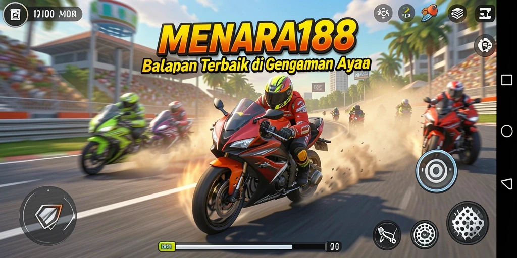 Tampilan gameplay seru dari MENARA188 dalam balapan motor.