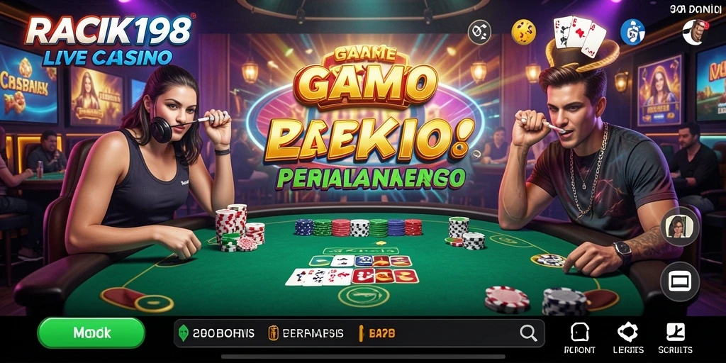 Tampilan permainan Live Casino yang seru di RACIK198 dengan dealer langsung.